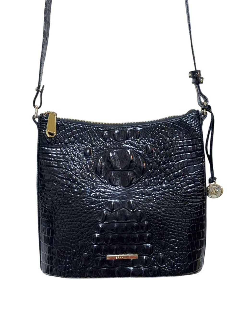 Brahmin Katie Melbourne Leather Crossbody Bag Black Patent Adjustable Strap